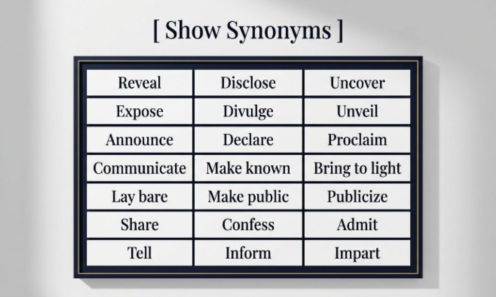 Show Synonyms for Reveal or Make Known