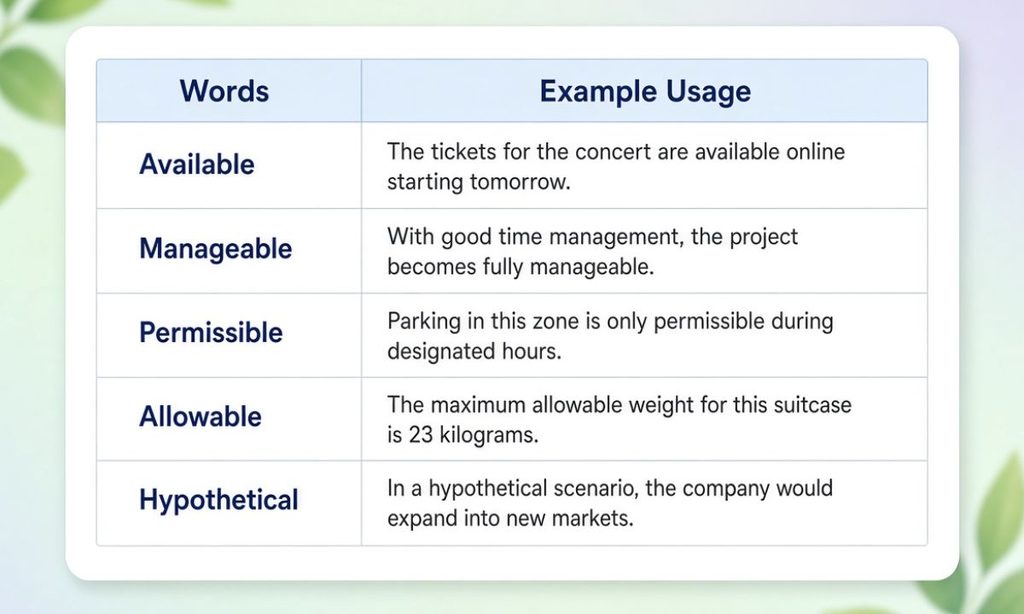 Possible Synonym with examples
