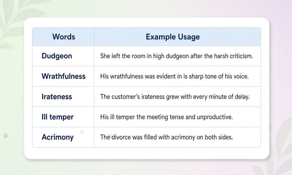 Synonyms for Anger with examples
